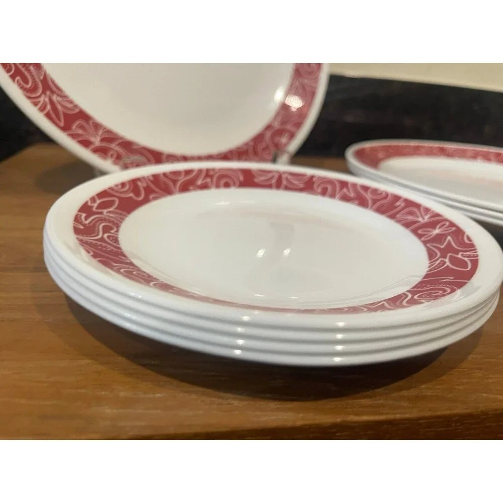 Corelle Bandhani Red White 4 Dinner and 4 salad plates